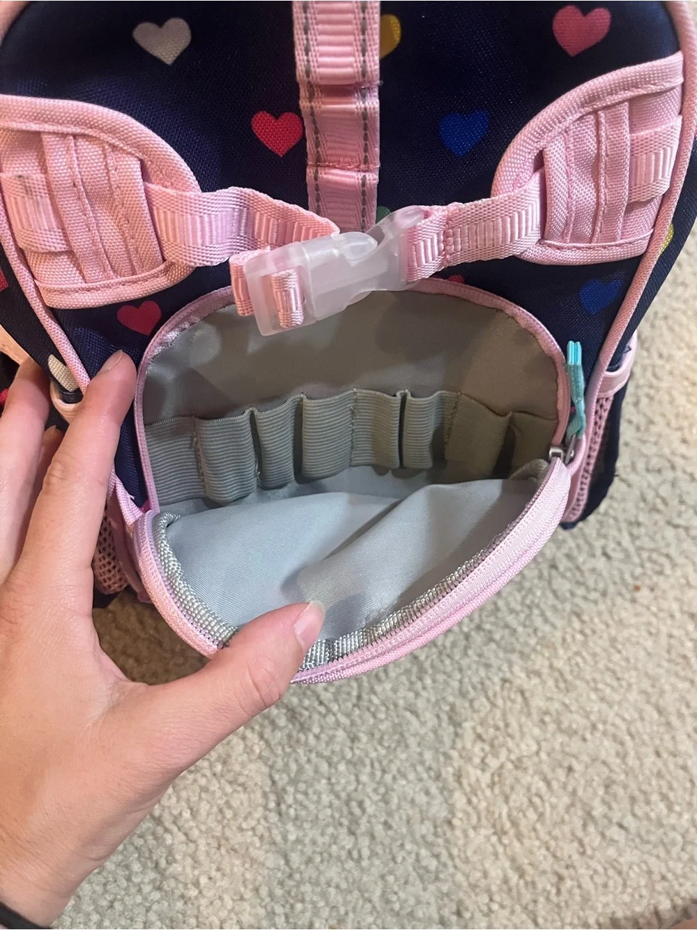 Pottery barn Kids mini Mackenzie navy blue pink hearts school backpack bag